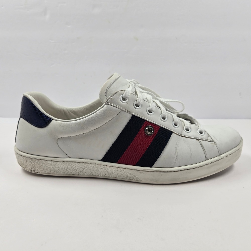 Gucci Ace Sneakers White Web Stripe Red Blue Heel Sz 9.5 Missing Detail - Picture 2 of 11